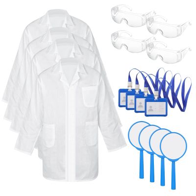 Tarpop 16 Pcs Lab Coat Costume Kit for Kids Doctor Coat Glasses ID Card for Projects Scientist Costume Halloween Christmas Cosplay (XL)