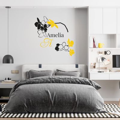 Flowers with Name and Capital Letter for Girls - Monogram Sticker with Girl's Name and Flowers - Any Text Color to Design Girls Decor 35x35 in inches