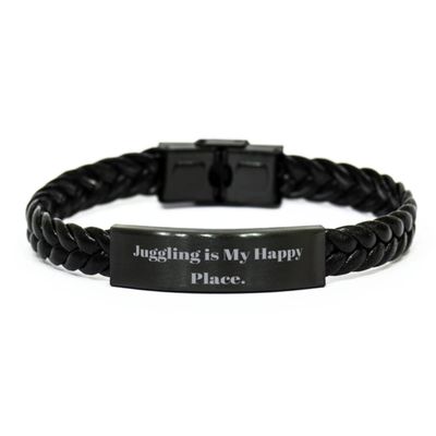 Reusable Juggling Braided Leather Bracelet, Juggling is My Happy Place, Present for Friends, Special from