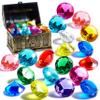 Sloosh Diving Gems Pool Toys, 16 Big Colorful Diamond with Pirate Treasure Chest,Swim Dive Toy for Kids Underwater Gemstone Swimming Training Gift Water Pool Games(Gold) view 1
