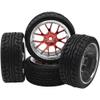 4Pack HIRCQOO 12mm Hex Plastic Wheel Rims & 2.59" Rubber Tires Set w/Foam Compatible with Traxxas Kyosho HPI Tamiya TT-01 TT-02 Sakura HSP 1/10 RC On-Road Touring Car (Red) view 1
