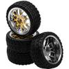 4Pack HIRCQOO 12mm Hex Plastic Wheel Rims & 2.59" Rubber Tires Set w/Foam Compatible with Traxxas Kyosho HPI Tamiya TT-01 TT-02 Sakura HSP 1/10 RC On-Road Touring Car (Yellow) view 1