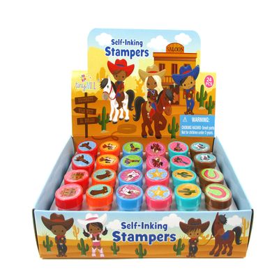 TINYMILLS 24 Pcs Western Black Cowboy Cowgirl Stampers for Kids Birthday Party Goody Bag Filler Pinata Filler