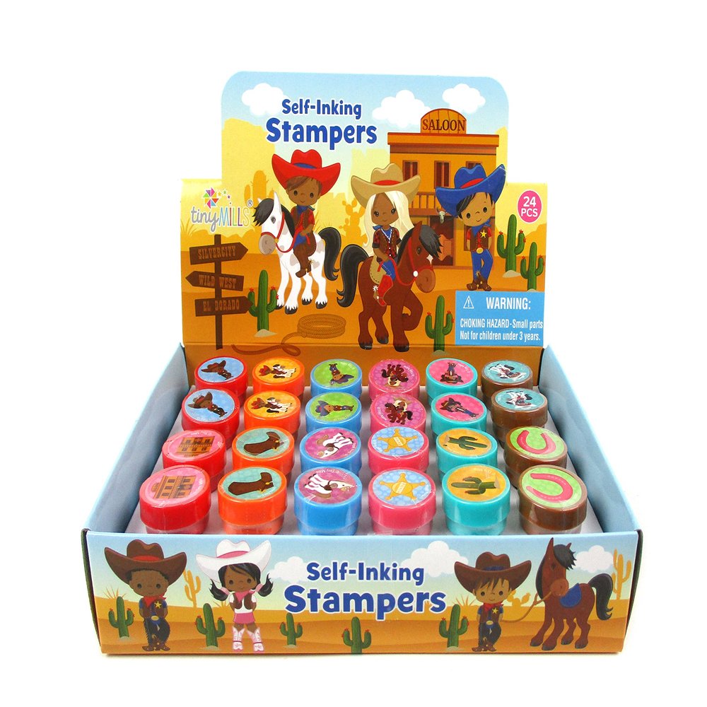 TINYMILLS 24 Pcs Western Black Cowboy Cowgirl Stampers for Kids Birthday Party Goody Bag Filler Pinata Filler