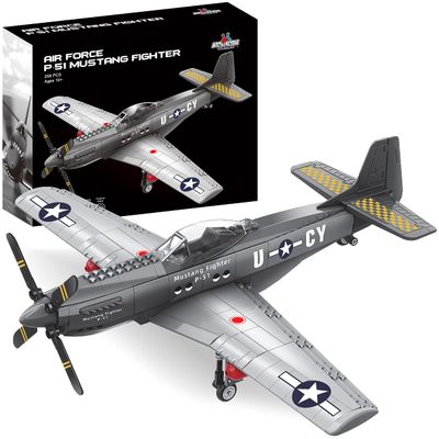 Apostrophe Games WW2 P-51 Mustang Fighter Plane Building Block Set  258 -Pcs Building Toys Set  Plane Toy for Kids Older Than 10 and Adults  Compatible with All Building Bricks
