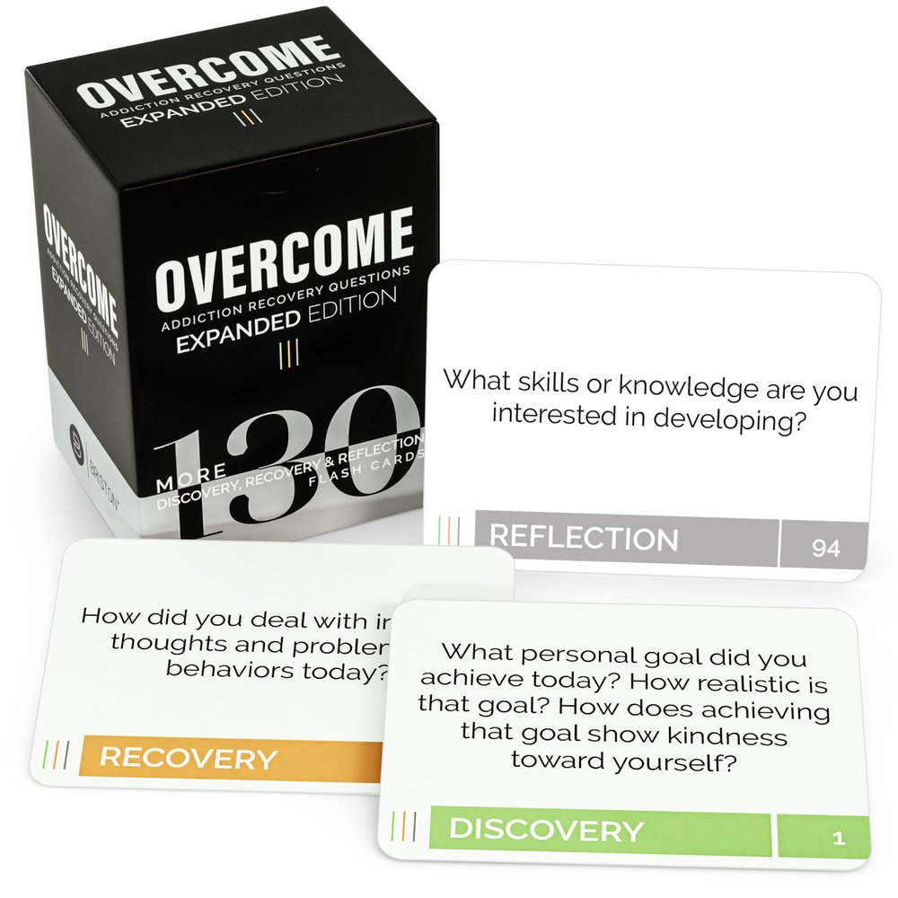 Overcome Addiction Recovery Questions Expanded Edition 130 Therapy Prompt Flash Cards for Reflection, Group Counseling, Rehab & Recovery Support Discovery, Recovery & Reflection by Briston
