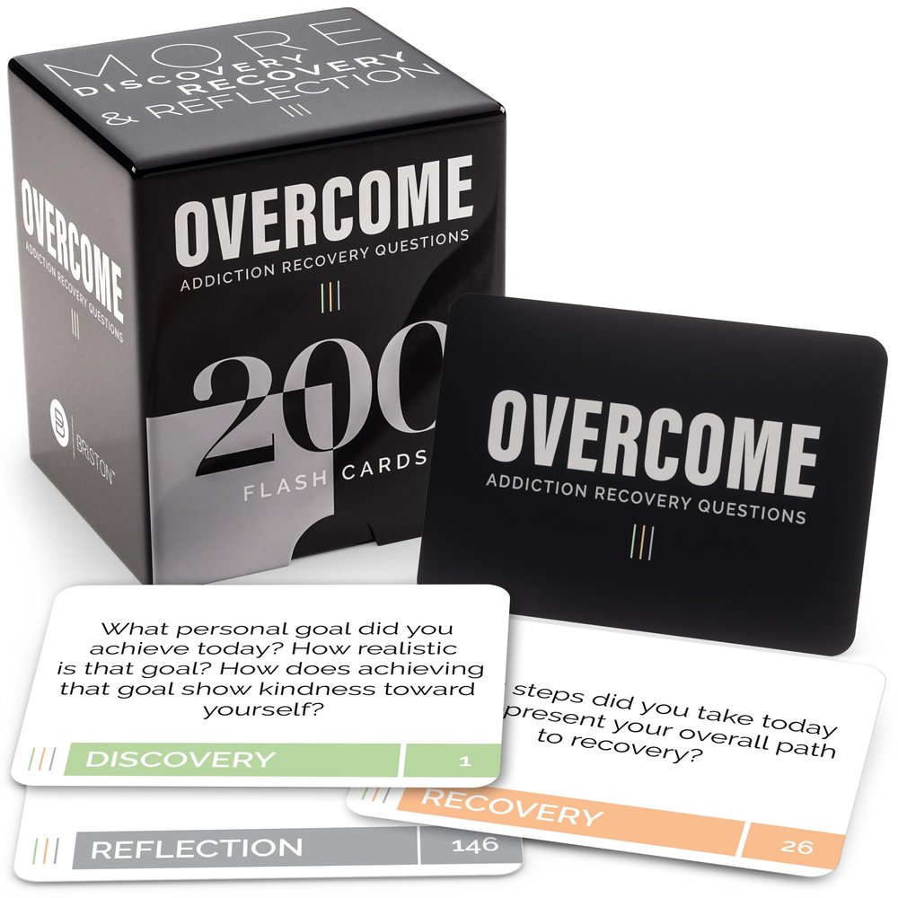 Briston Overcome Addiction Recovery Flash Cards 200 Therapy Question Cards for Group Counseling, Sobriety, and Mental Health Reflection Prompts for Substance Abuse and Relapse Prevention