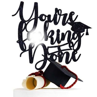 You're Fu*king Done Cake Topper, You Did It/Congrats Grad, 2026 Graduation Party Decoration Supplies, Black Glitter