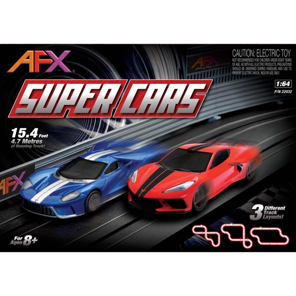 AFX/Racemasters Super Cars Set15ft TrackMega G+ ChassisTri-Pack AFX22032 HO Slot Racing Sets