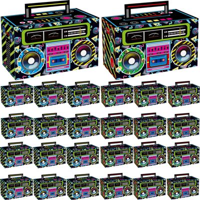 24pcs 80s 90s Novelty Party Favor Boom Boxes Back to The 80s Hip Hop Theme Retro Radio Gift Boxes for Birthday 1980 Party Pecorations