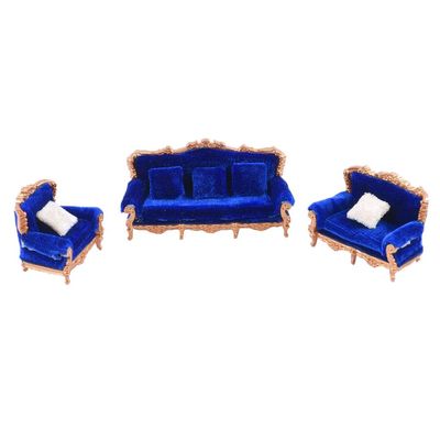 1/25 Dollhouse European Couch Settee Sofa Chair, Exquisite Design, Well Crafted, Miniature Dollhouse Accessories (Blue)