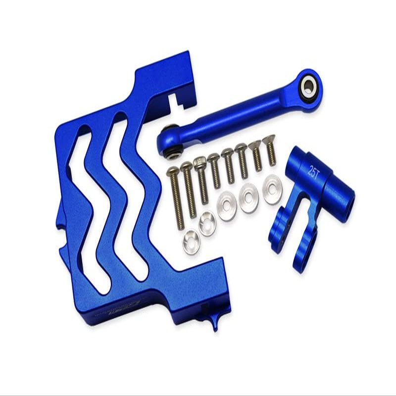 GPM Upgrades Aluminum Servo Mount +Aluminum Tie Rod+25T Aluminum Servo Horn for 1/5 X-MAXX 6S/8S Monster Truck RC Cars (Blue)