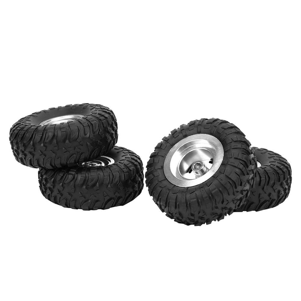 RC Car Tires, Durable Metal Rubber Upgrade Replacement, 1/12 Scale RC Crawler Tires for Off-Road Racing Crawling and Hobbyist Model Building (Silver)