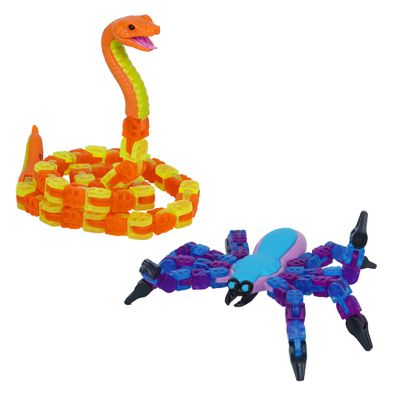 Zing Klixx Creaturez Combo Pack - Create Stop Motion Animation, Wildlife Snap and Click Fidget Toys for Stress Relief, Great for Kids Ages 4 and Up (Spider + Python)