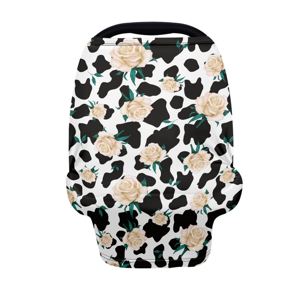 LedBack Flower Cow Print Stretchy Car Seat Cover for Babies,Nursing Cover Breastfeeding Cover,Soft Breathable Baby Carseat Canopy
