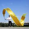 8 Meters (26.2 FT) Square Exercise Dance Dragon Poi with 3D Dragon Head and Swing Rope Combo, Chinese Dragon Dance Wulong Flowy Ribbon Streamer Outdoor Fitness Dragon Stage Prop Set (Golden Yellow) view 1