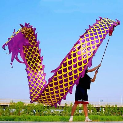 8 Meters (26.2 FT) Square Exercise Dance Dragon Poi with 3D Dragon Head and Swing Rope Combo, Chinese Dragon Dance Wulong Flowy Ribbon Streamer Outdoor Fitness Dragon Stage Prop Set (Golden Purple)