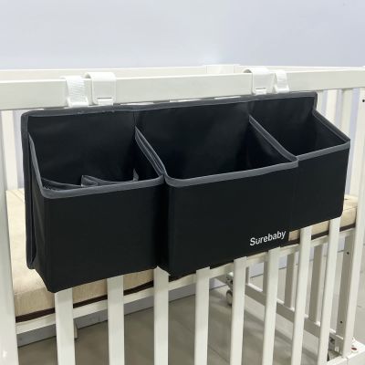 surebaby Hanging Baby Diaper Caddy, 3-in-1 Changing Table Diaper Organizer Holder For Baby Crib, Nursery Organization Diaper Stacker Storage For Crib, Changing Table-Black