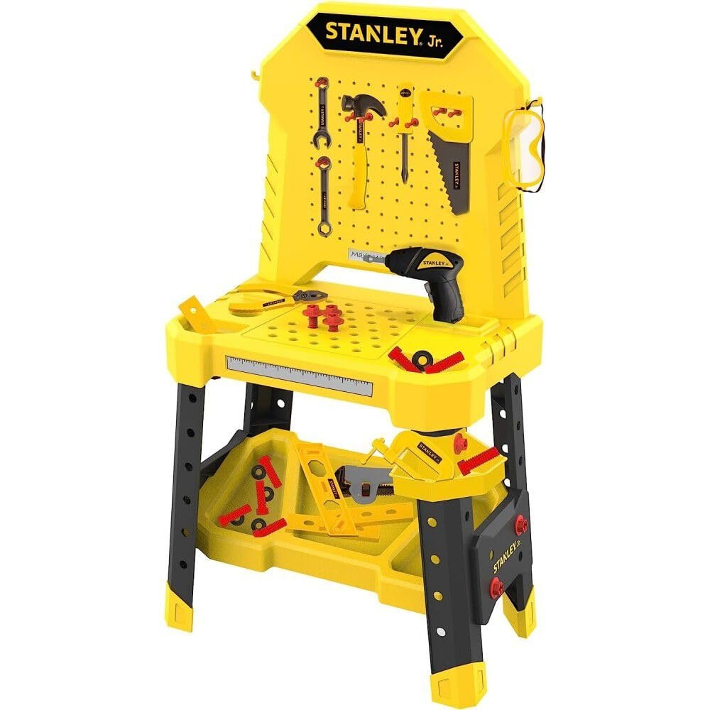 STANLEY Jr. Pretend Play Kids Work Bench with Toolset and Power Drill 140 PCS Realistic DIY Workshop for Kids Ages 3+ Includes Tools & Accessories Original Design