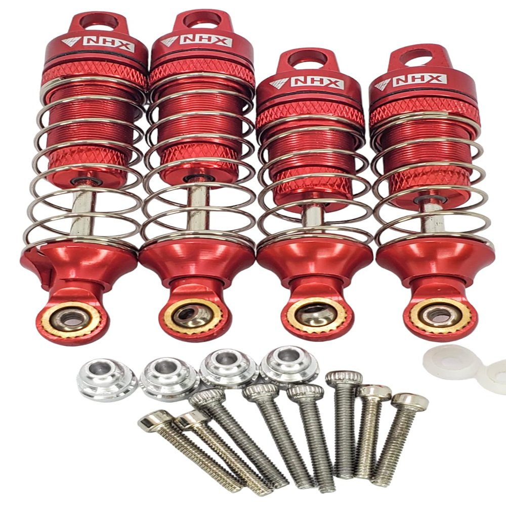 NHX RC Aluminum Front & Rear Shocks (4): Losi Mini-T 2.0 -Red