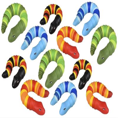 Set of 12 Large Articulated Snake Wiggle Fidget Jointed Moving Creature Toy - Unique (Bulk - 12 Random Color Snakes (1 Dozen))