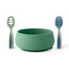 NumNum Baby Bowl & 2 Pack GOOtensils Baby Spoons, Suction Bowls for Baby 4+ Months, Extra Strong Non-Slip Suction, 100% Food-Grade Silicone, BPA-Free, Microwave & Dishwasher Safe (Green/Blue) view 1