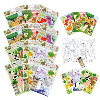 TINYMILLS Animal Friends Coloring Books for Kids with 12 Coloring Books and 48 Crayons Goody Bag Filler Assorted Animals Party Favors Classroom Rewards