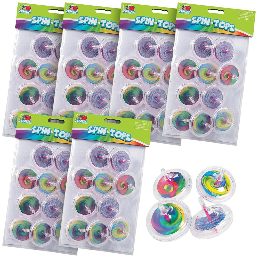 Plastic Swirl Spin Tops, 60 Pieces, 2 1/4", Great for Birthday Favors, Classroom, Medical and Dental Office Treasure Chests