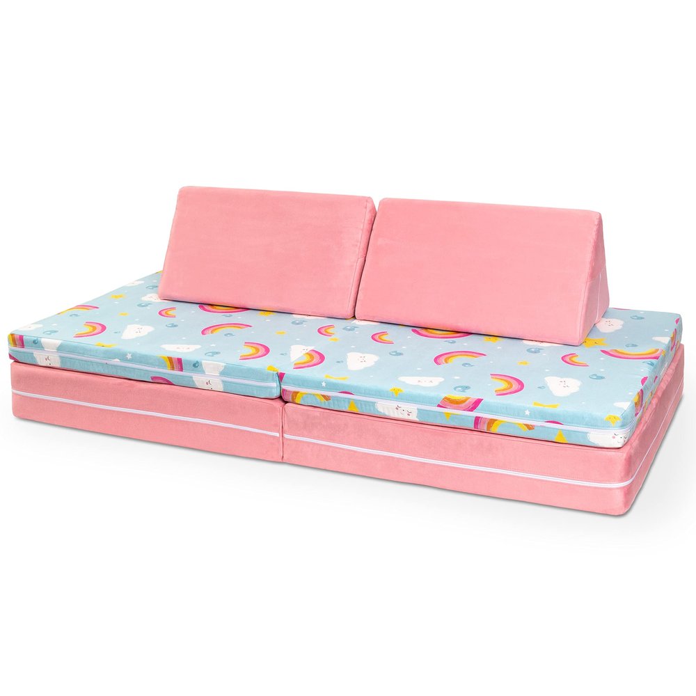 Jaxx Playscape - Imaginative Modular Furniture Playset/Sofa - Fun Kids Patterns (Rainbows/Pink)