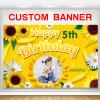 Custom Sunflower Happy Birthday Party Decorations Supplies Personalized Sunflower Birthday Backdrop Banner(5x7.5ft) view 1