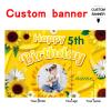 Custom Sunflower Happy Birthday Party Decorations Supplies Personalized Sunflower Birthday Backdrop Banner(5x7.5ft) view 2