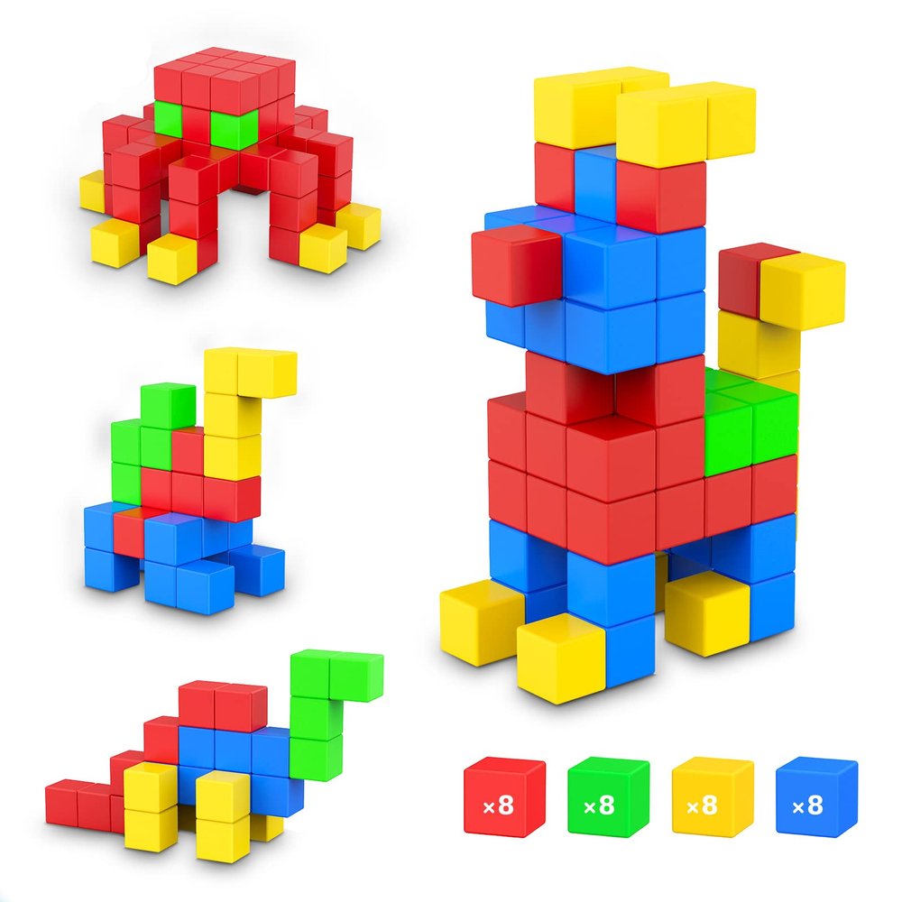 ROMDS Magnetic Blocks 32 Pieces,1 inch Large Magnetic Building Blocks for Ages 3+ Year Old Boys and Girls,3D Magnetic Cubes for Kids,Preschool STEM Educational Sensory Magnet Toys