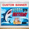 Custom Shark Happy Birthday Party Decorations Supplies Personalized Shark Ocean Themed Birthday Backdrop Banner(5x7.5ft) view 1