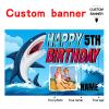 Custom Shark Happy Birthday Party Decorations Supplies Personalized Shark Ocean Themed Birthday Backdrop Banner(5x7.5ft) view 2