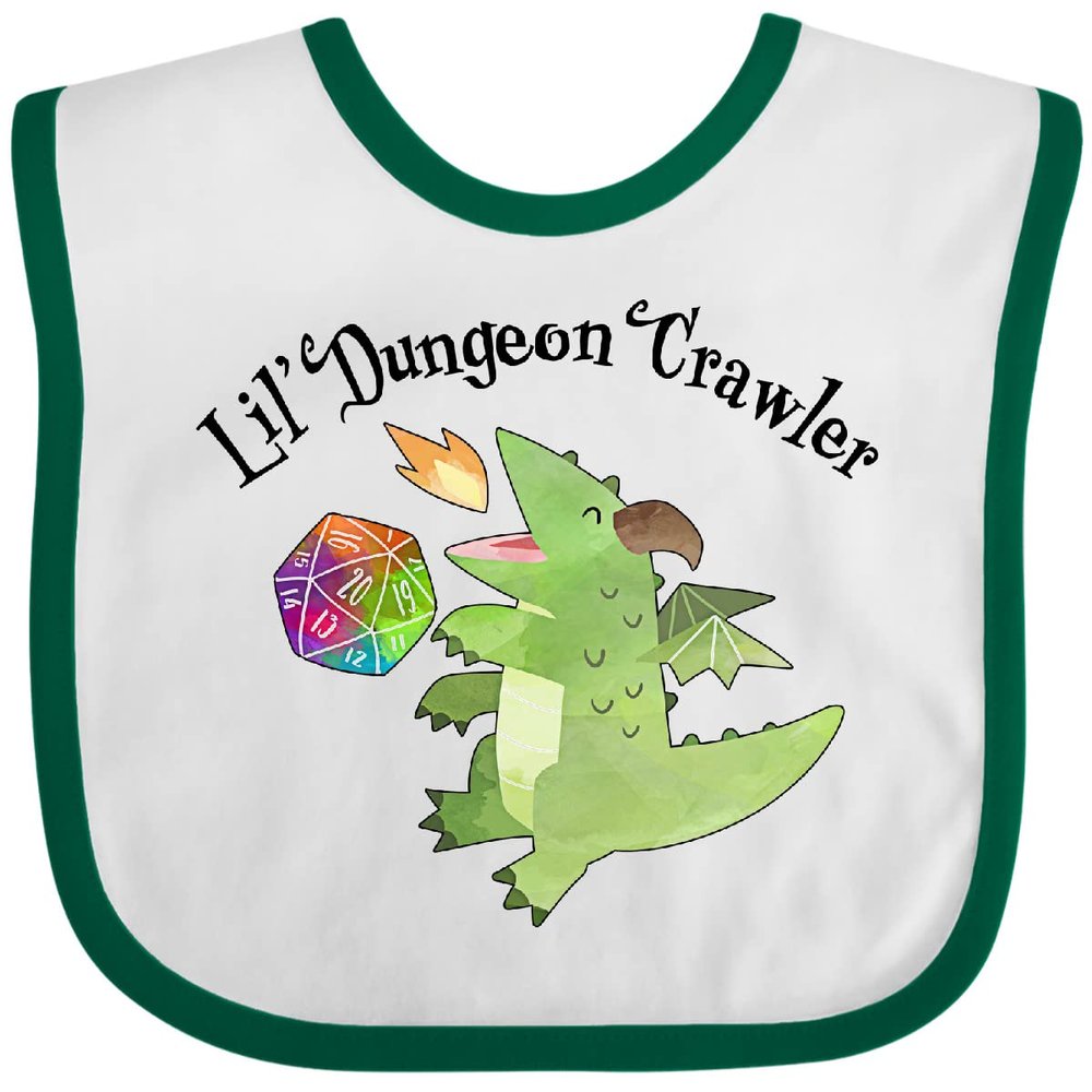 inktastic Lil' Dungeon Crawler- Cute Dragon Baby Bib White and Green 418ac