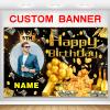 Custom Dollar Money Black and Gold Happy Birthday Party Decorations Supplies Personalized Dollar Money Black and Gold Birthday Backdrop Banner(5x7.5ft) view 1