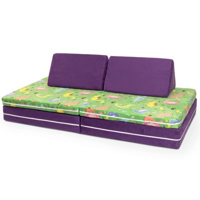 Jaxx Playscape - Imaginative Modular Furniture Playset/Sofa - Fun Kids Patterns (Dinos/Grape)