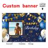 Custom Navy Blue and Gold Happy Birthday Sign Birthday Party Decorations Supplies Personalized Navy Blue Backdrop Banner (5x7.5ft) view 2