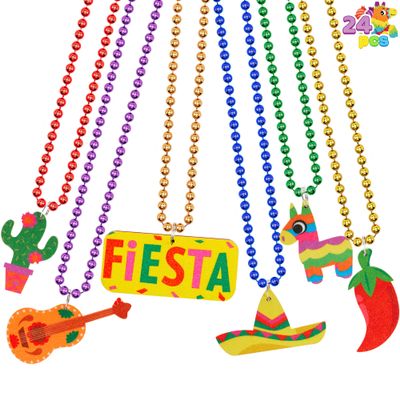 JOYIN 24 PCS Cinco de Mayo Necklaces Bead, Fiesta Beaded Necklace for Mexican Themed Bachelorette Party Favors, Taco Tuesday, Dia De Muertos Festivals, Photo Props Carnivals Event Decorations