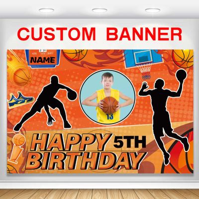 Custom Basketball Sports Happy Birthday Party Decorations Supplies Personalized Basketball Sports Birthday Backdrop Banner(5x7.5ft)