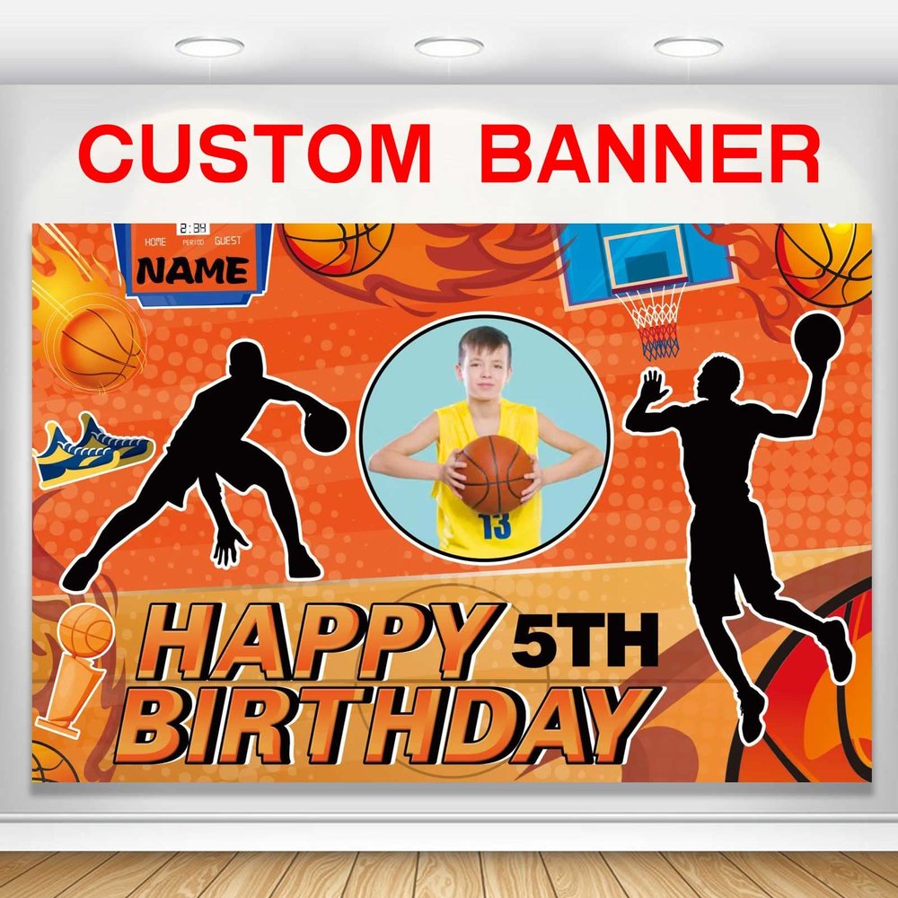 Custom Basketball Sports Happy Birthday Party Decorations Supplies Personalized Basketball Sports Birthday Backdrop Banner(5x7.5ft)