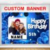 Custom Navy Blue and Gold Happy Birthday Sign Birthday Party Decorations Supplies Personalized Navy Blue Backdrop Banner (5x7.5ft) view 1