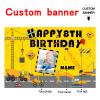 Custom Construction Happy Birthday Party Decorations Supplies Personalized Excavator Crane Dump Truck Digger Birthday Backdrop Banner(5x7.5ft) view 2