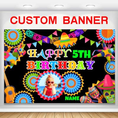 Custom Space Mexican Fiesta Carnival Happy Birthday Party Decorations Supplies Personalized Mexican Fiesta Carnival Birthday Backdrop Banner(5x7.5ft)