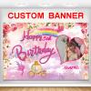 Custom Princess Castle Happy Birthday Party Decorations Supplies Personalized Princess Pink Royal Birthday Backdrop Banner for Girl Birthday Party (5x7.5ft) view 1