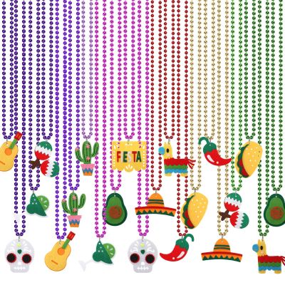 NOVWANG 21 PCS Cinco de Mayo Fiesta Beaded Necklace, Metallic Bead Colorful Necklace for Mexican Fiesta Bachelorette Party Decorations Favors Supplies Decorations (11 Style)