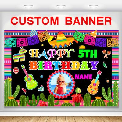 Custom Space Mexican Fiesta Carnival Happy Birthday Party Decorations Supplies Personalized Mexican Fiesta Carnival Birthday Backdrop Banner(5x7.5ft)