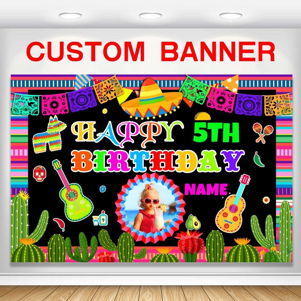 Custom Space Mexican Fiesta Carnival Happy Birthday Party Decorations Supplies Personalized Mexican Fiesta Carnival Birthday Backdrop Banner(5x7.5ft)