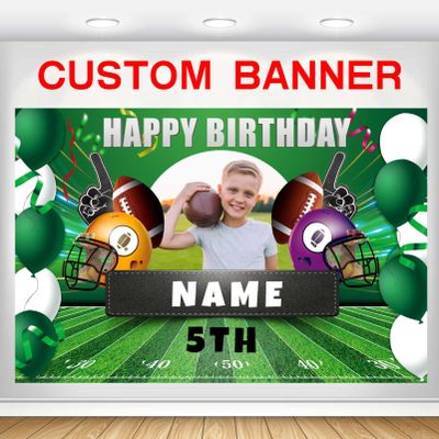 Custom Football Sports Happy Birthday Party Decorations Supplies Personalized Football Sports Birthday Backdrop Banner(5x7.5ft)