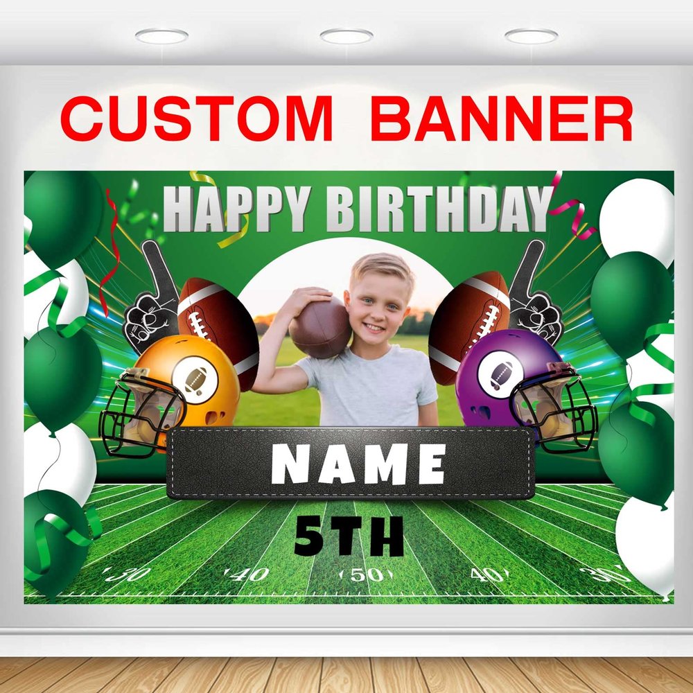 Custom Football Sports Happy Birthday Party Decorations Supplies Personalized Football Sports Birthday Backdrop Banner(5x7.5ft)